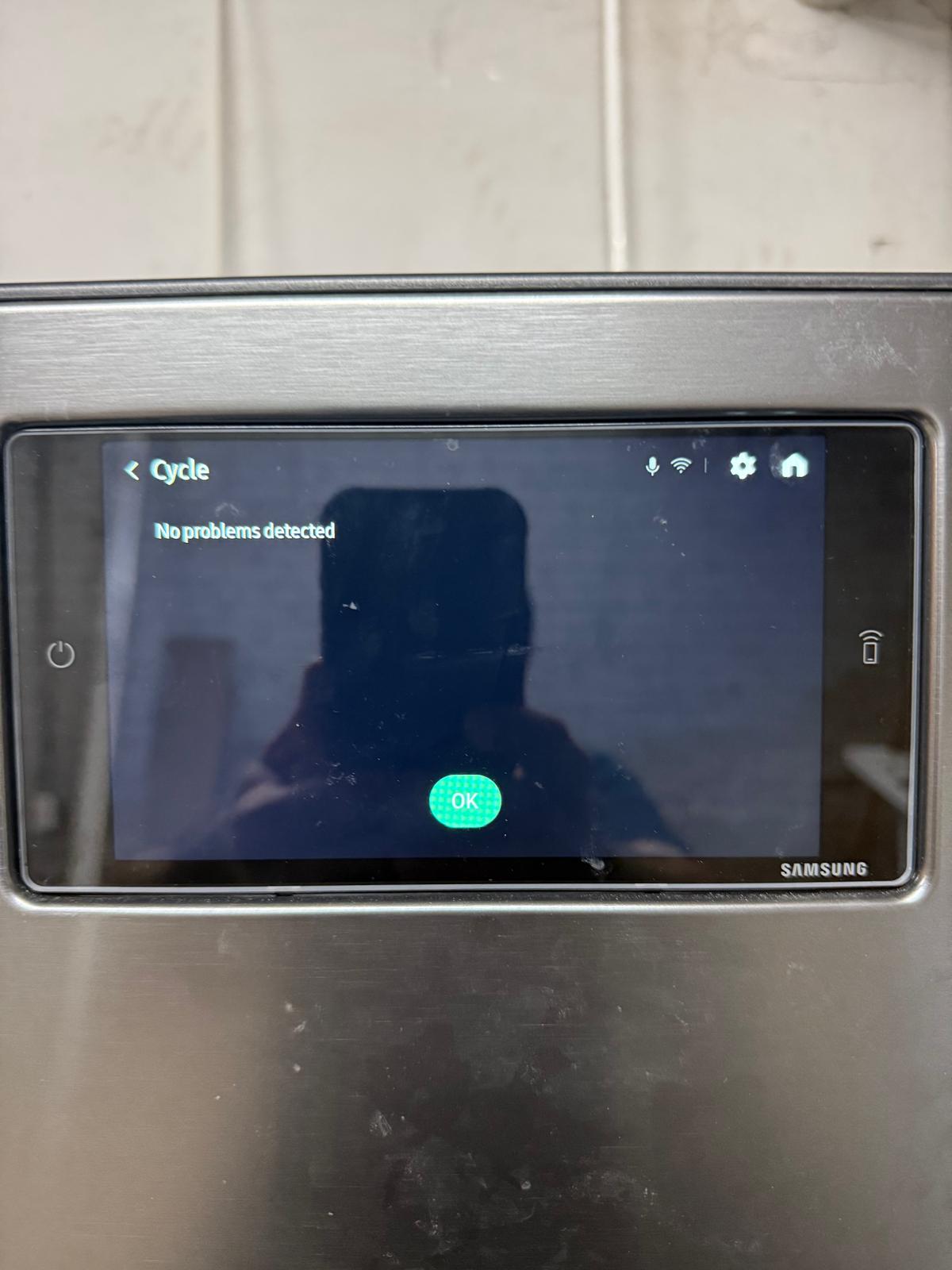 Samsung appliance diagnostic screen showing no problems detected